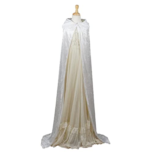 White Crushed Velvet Full Length Hooded Cape - Adult Medium