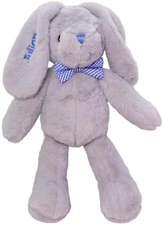 DIBSIES Personalized Hoppity Floppity Bunny 18 Inch Gray with Blue Bowtie 1