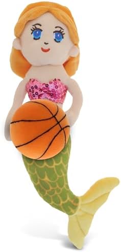 DolliBu Green Mermaid Plush with Basketball - 14 Inch