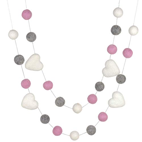 Matthew Mae Heart Felt Garland - Pink Gray White