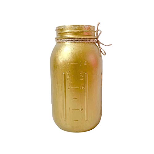 Gold Mason Jar - Hand Painted Quart 32 oz Jar for Centerpiece
