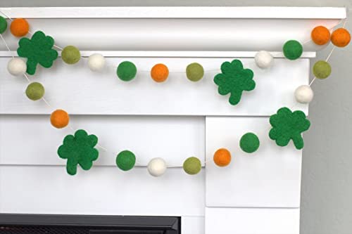 Shamrock Garland St Patricks Day Handmade Green Orange White