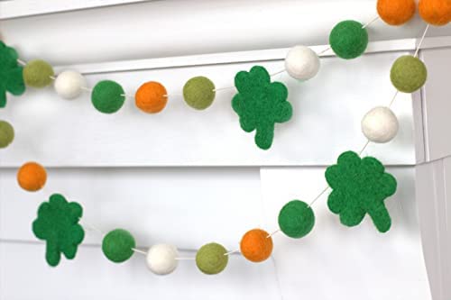 Shamrock Garland St Patricks Day Handmade Green Orange White