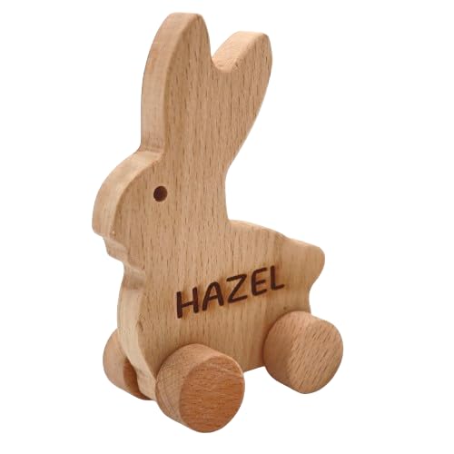 Personalized Wooden Rabbit Push Toy Handmade Baby Gift