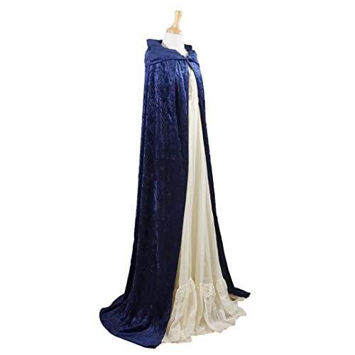 Dark Blue Navy Velvet Hooded Cape for All Sizes