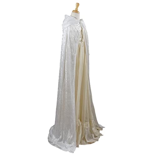 White Crushed Velvet Full Length Hooded Cape - Adult Medium