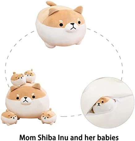 SQEQE Stuffed Shiba Inu Plush Toy with 4 Baby Plushies