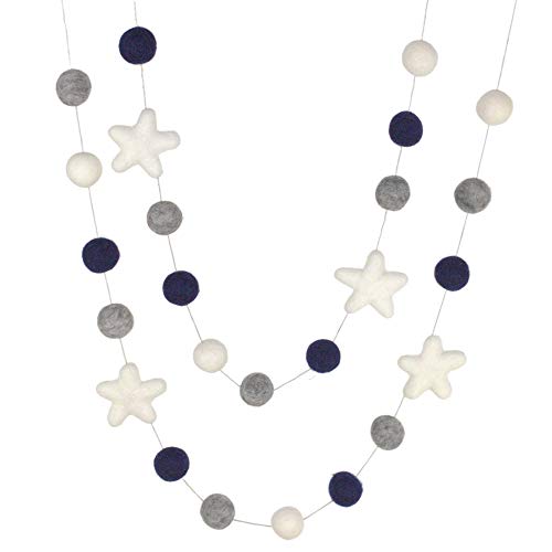 Felt Ball Star Garland - Navy Gray White