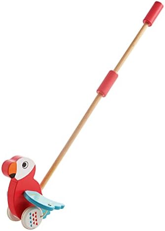 RUYU Parrot Wooden Push Pull Toy for Toddlers