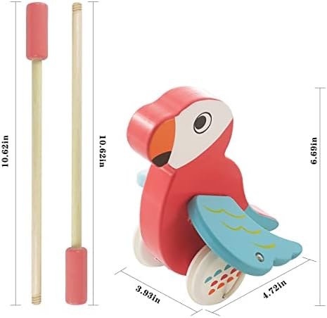 RUYU Parrot Wooden Push Pull Toy for Toddlers