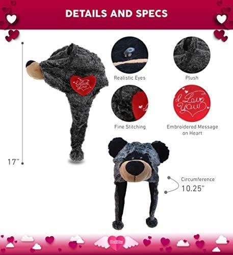 DolliBu I Love You Plush Black Bear Hat - 17 Inches