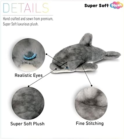 DolliBu Plush Dolphin Toy - 125 Inch Huggable Grey Dolphin Stuffed Animal