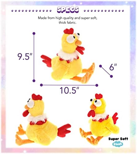 DolliBu Plush Rooster - Soft Huggable Sitting Yellow Farm Animal