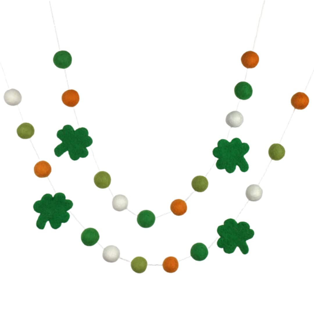 Shamrock Garland St Patricks Day Handmade Green Orange White