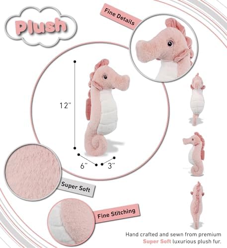 DolliBu Rose Seahorse 12-Inch Cuddly Plush Toy