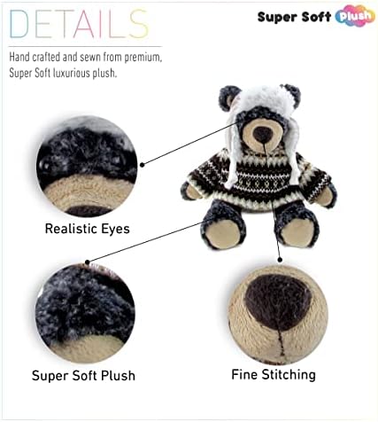 DolliBu Plush Black Bear with Hat and Sweater 9 Inches