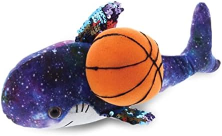 DolliBu Space Sequin Shark Plush with Basketball - 12 Inch Huggable