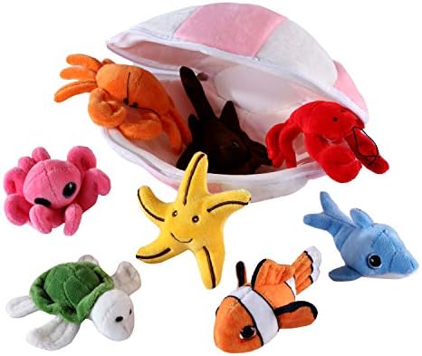 PELATOS Plush Sea Animals Playset with Shell House - 8 Piece
