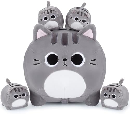 Grey Cat Plush Family 5PCS Stuffed Animal Set