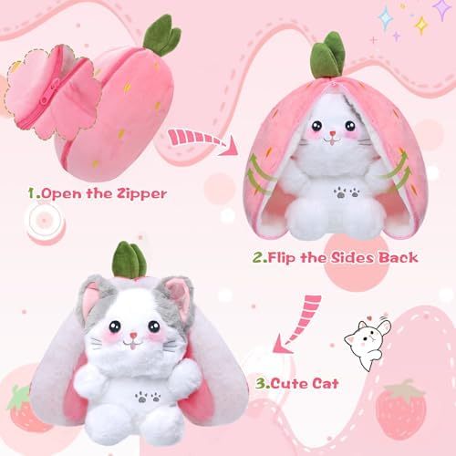 MIAODAM Strawberry Cat Plush Toy 118inch Kawaii Stuffed Animal