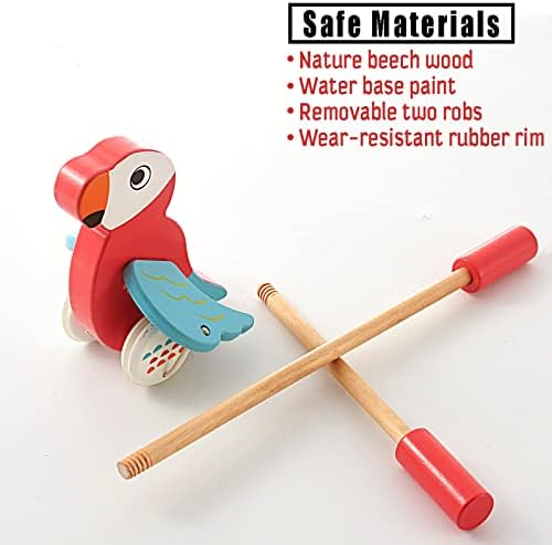 RUYU Parrot Wooden Push Pull Toy for Toddlers