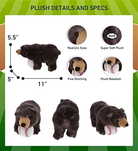DolliBu Black Bear Plush with Baseball - 11 Inch Snuggable Stuffed Animal 1