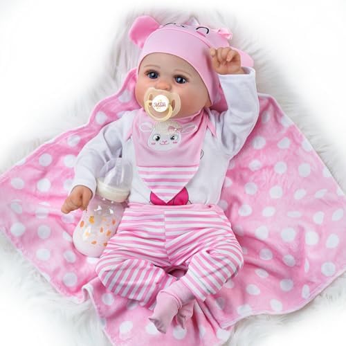 BABESIDE Reborn Baby Doll with 8pcs Clothes and Bassinet 1