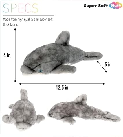 DolliBu Plush Dolphin Toy - 125 Inch Huggable Grey Dolphin Stuffed Animal