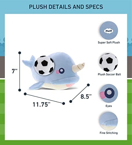 DolliBu Blue Narwhal Plush with Soccer Ball - 1175 Inch