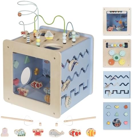 Buoyantkids Wooden Activity Cube 7-in-1 Montessori Toy
