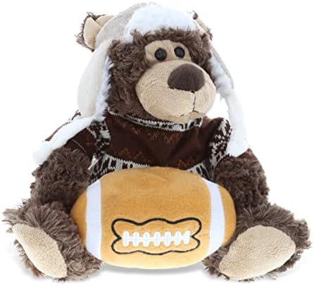 DolliBu Grizzly Bear Plush with Football - 9 Inch Huggable Bear Toy