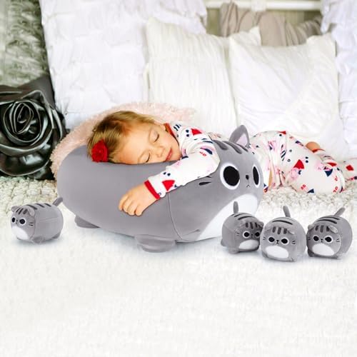 Grey Cat Plush Family 5PCS Stuffed Animal Set