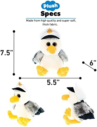 DolliBu Plush Seagull Sailor - 8 Inch Huggable Gray Stuffed Animal