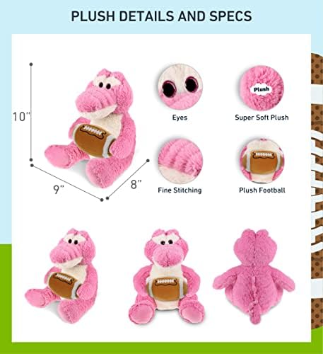 DolliBu Sitting Pink Alligator Plush with Football