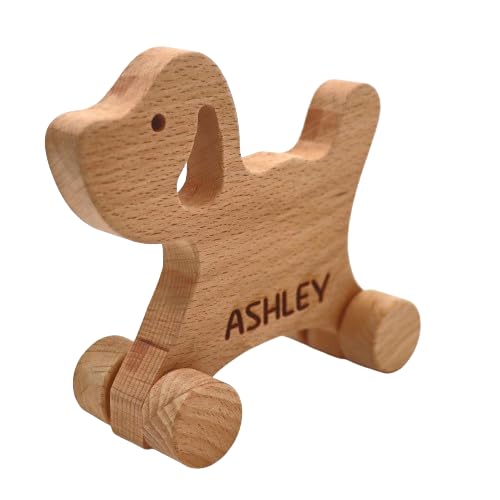 Personalized Wooden Puppy Push Toy - Handmade