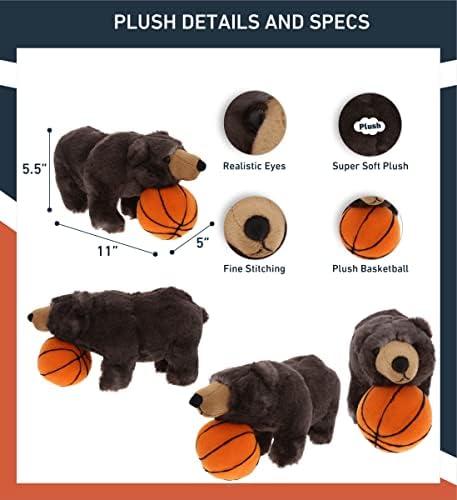 DolliBu Black Bear Plush with Basketball - 11 Inch Huggable Toy