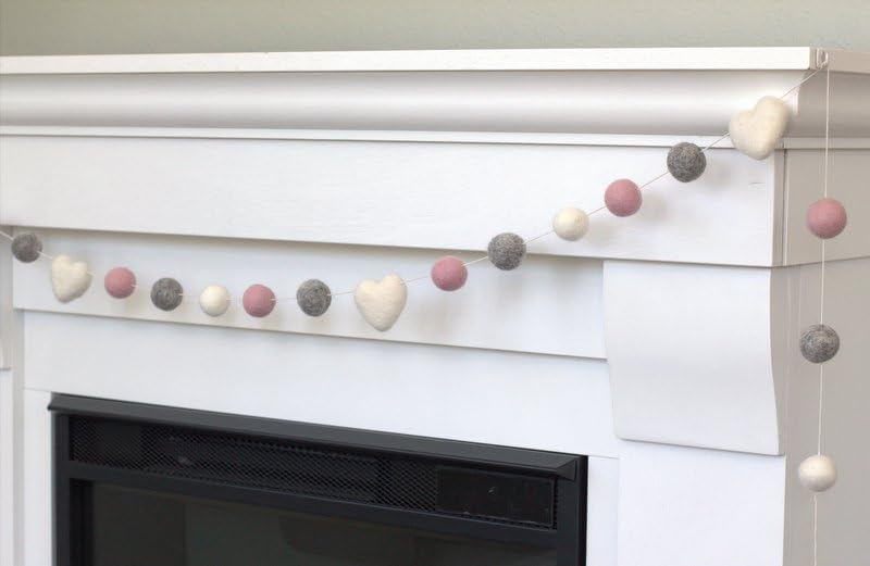 Matthew Mae Heart Felt Garland - Pink Gray White