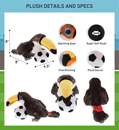 DolliBu Toucan Plush with Soccer Ball - 8 Inch Cute Huggable Stuffed Animal