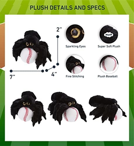 DolliBu Black Spider Plush with Baseball - 7 Inch