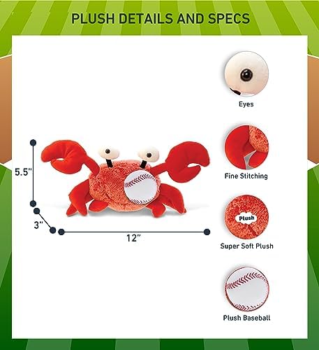 DolliBu Red Crab Plush with Baseball - 12 Inches