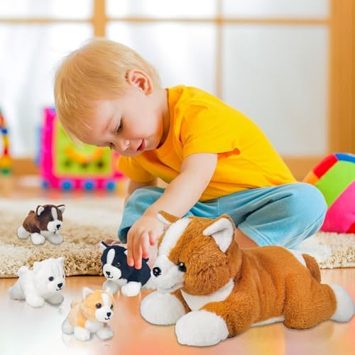 5 Pcs Corgi Plush Stuffed Animals with Zipper Belly