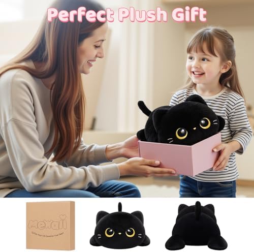 Cute Black Cat Plush Pillow - Kawaii Plushie for Kids Girls