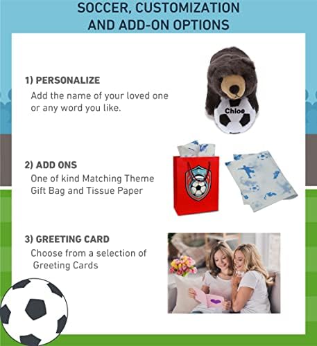 DolliBu Standing Black Bear with Soccer Ball Plush - 11 Inch