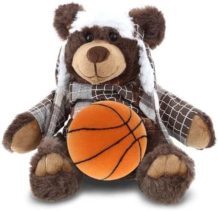DolliBu Personalized Brown Bear with Basketball Plush Toy - 11 Inches