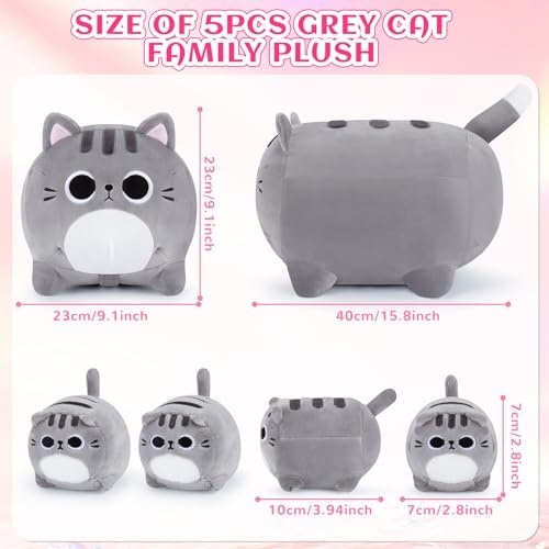 Grey Cat Plush Family 5PCS Stuffed Animal Set