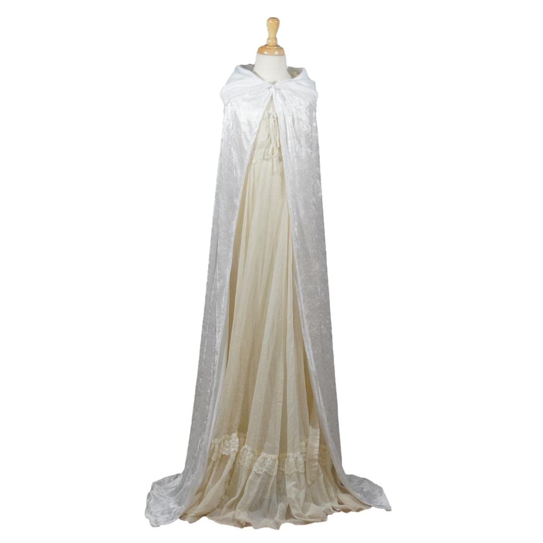 White Crushed Velvet Full Length Hooded Cape - Adult Medium