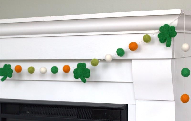 Shamrock Garland St Patricks Day Handmade Green Orange White