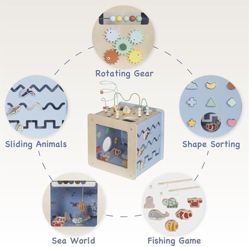 Buoyantkids Wooden Activity Cube 7-in-1 Montessori Toy