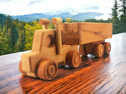 Personalized Wooden Toy Semi Truck With Trailer for Toddlers