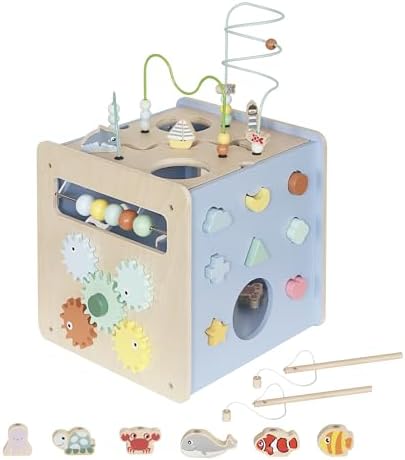 Buoyantkids Wooden Activity Cube 7-in-1 Montessori Toy